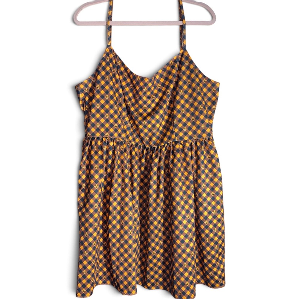 Crescent Creepers Halloween Pumpkin Gingham Fit & Flare Mini Dress sz XL